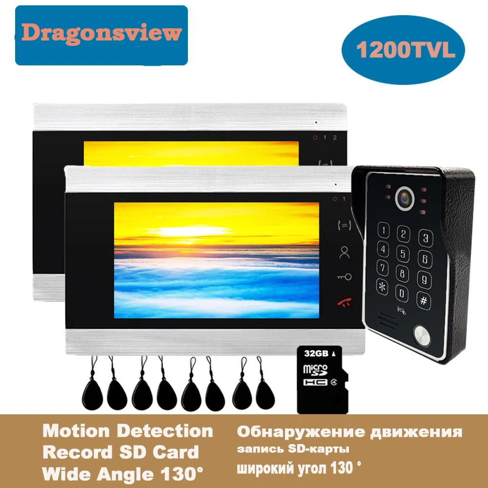 Видеодомофон Dragonsview с радиочастотной идентификацией проводной дверной звонок 7