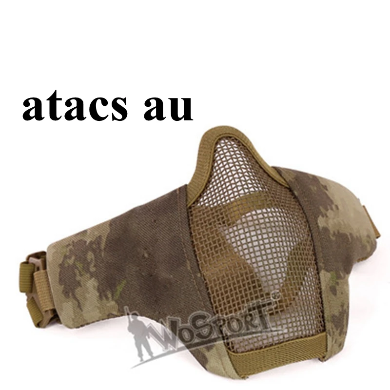 atacs au Стальная Сетчатая Маска Военная Тактическая защитная маска для охоты для страйкбола пейнтбола с регулируемым эластичным ремнем - Цвет: atacs au