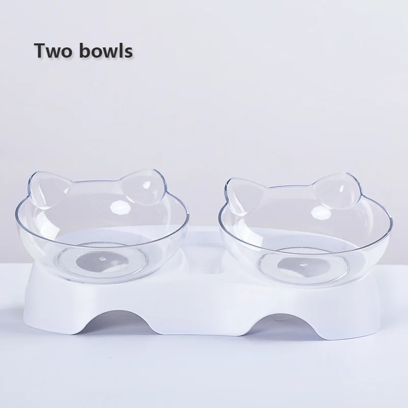 2 bowls Улучшенный цилиндр для кошек, кормушка для домашних животных, 15 градусов, наклонная станция, двойные чаши, питьевой фонтан, защита шеи, наклонная миска для щенков - Цвет: 2 bowls