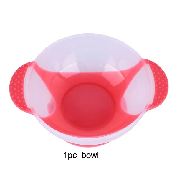 Детская Посуда столовая посуда всасывающая чаша с ложка с датчиком температуры детская чаша крышка Ложка Вилка для обеда мальчик миска для питомца посуда - Цвет: pink bowl