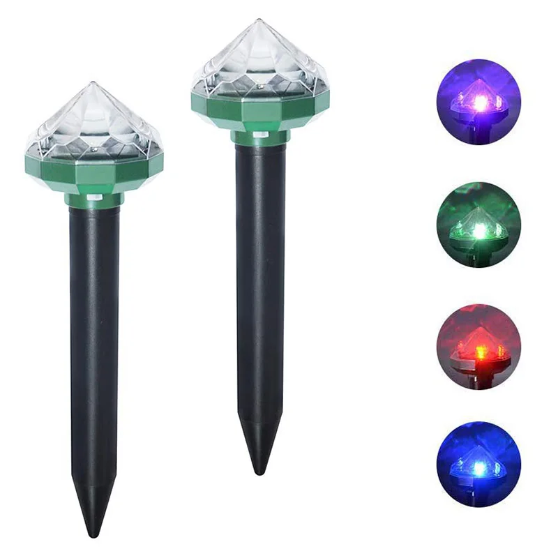 Solar Powered Ultrasonic Mole Vole Gopher Snake Rodent Pest Repeller, 2 Pack Outdoor Waterproof Garden Repellent Spikes with Mul
