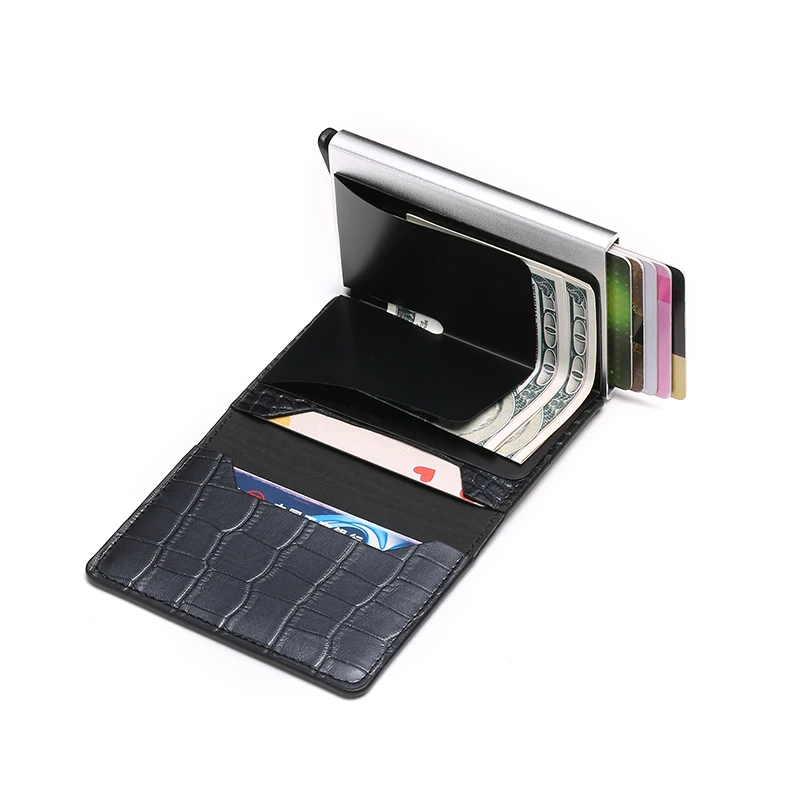BISI GORO, анти-вор, мужской кредитный держатель для карт, блокировка Rfid, минималистичный кошелек, сумка, металлический кожаный чехол для визиток, визитница
