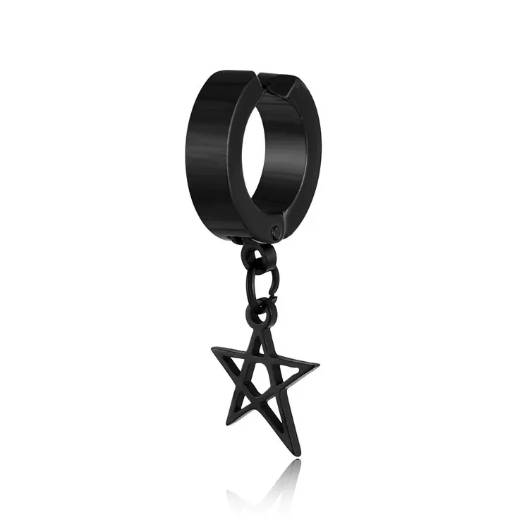 1 пара корейских kpop серьги-гвоздики с гексаграммой для мужчин круглые серьги из нержавеющей стали черные панк-рок Асимметричные украшения - Окраска металла: black clip