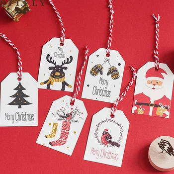 

100pcs Merry Christmas Gift Tags Label Kraft Paper Christmas Tree Bell Santa Claus Hang Tags Gift Wrapping New Year Party Supply