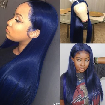 

Dark Blue Human Hair Lace Front Wigs 180% Density Pre Plucked 13*4 Colored Lace Wig Brazilian Remy For Black Women Bleached Knot