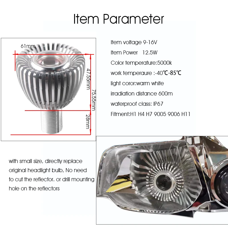 Excellent Sanvi 12V 5500K Laser Projector Lens Headlight Auto  High Beam Module H1 H7 9005 9006 Car Headlight/Fog Light Replacement 1