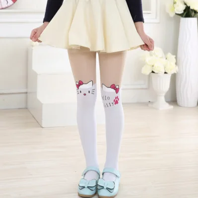 white foot cat Весенние детские колготки, сшитые носки для танцев для девочек, белые хлопковые вязанные колготки, одежда для малышей - Цвет: white foot cat