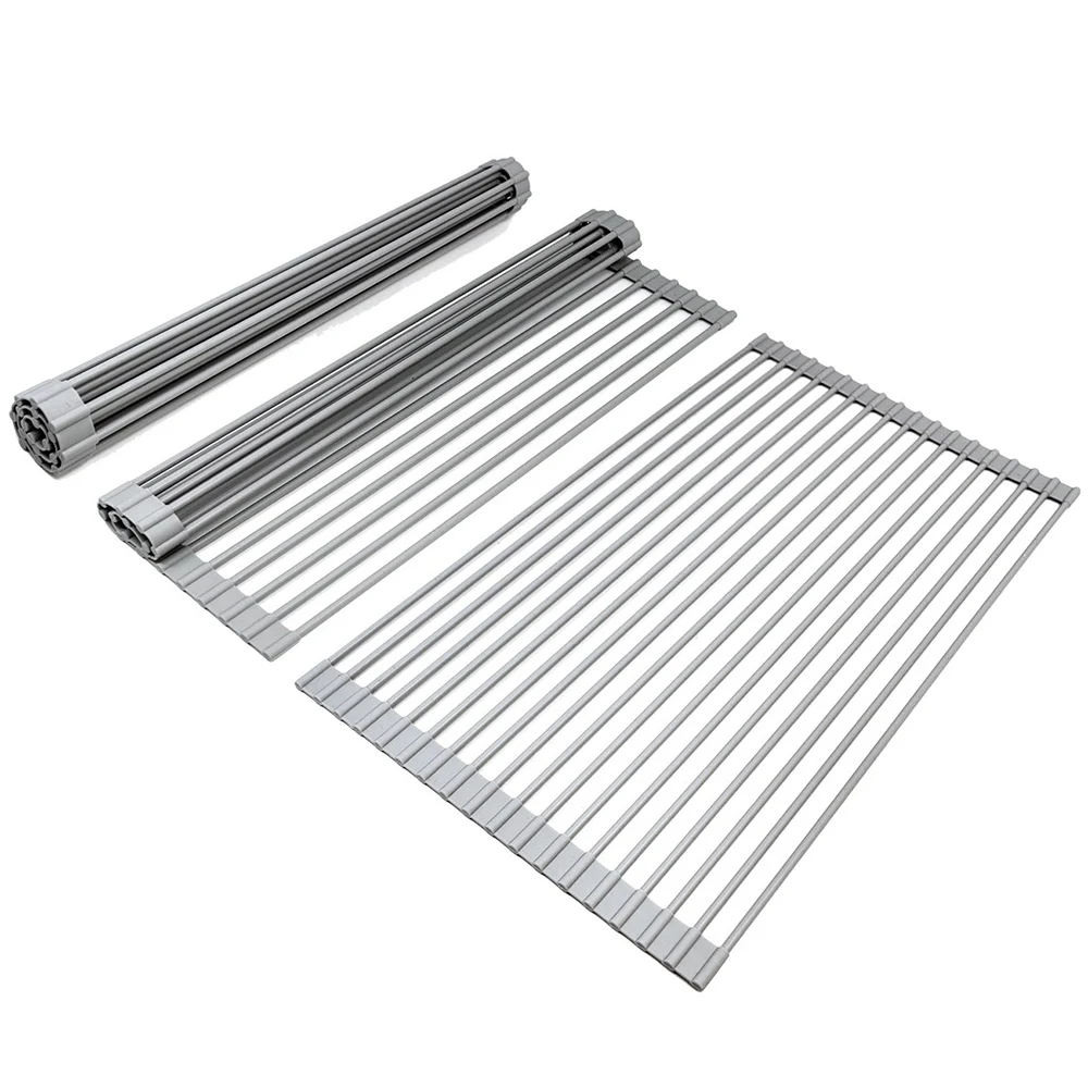 

Roll-Up Dish Drying Rack Large - 20. 5'' X 13" Over the Sink Drying Mat - Fruits and Vegetable Rinser - Silicone Stainless Steel