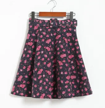 

New Style Small Floral plus Velvet Woolen Skirt High-waisted Slim Fit Short Skirt Big Skirt Floral Print