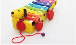 Бесплатная доставка детских развивающих деревянный ксилофон музыкальные игрушки, дети желтой собаки перетаскивания, детские деревянные
