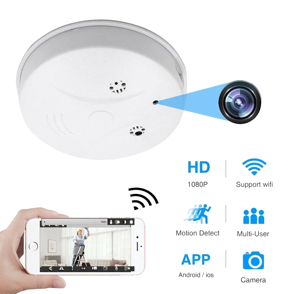 скрытая камера wi fi 1080P мини Wi-Fi детектор дыма потолочная беспроводная обнаружение