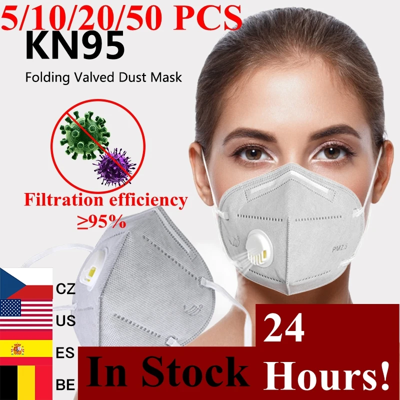 

5/10/20/50pcs KN95 Valve Mask 5 Layer Flu Anti Infection N95 Protective Masks ffp2 Respirator PM2.5 Safety Same As KF94 FFP3