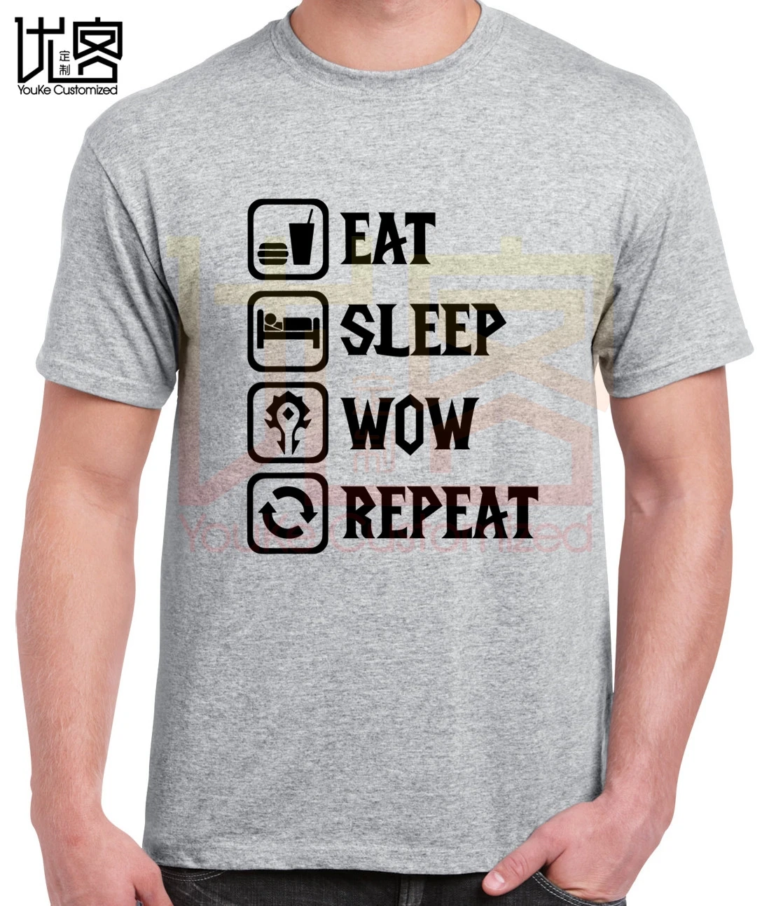 Футболка с надписью Eat Sleep Wow Repeat футболка World Of Warcraft мужская и женская из 100% хлопка