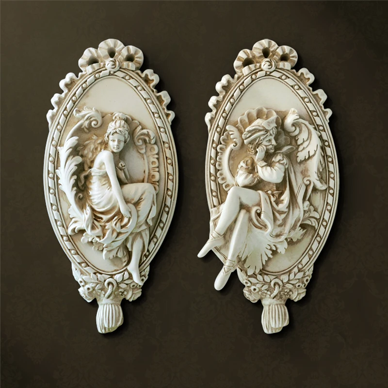 Online 3D Engel Skulptur Hause Statue Dekoration Zubehör Wandbild Hängen Harz Statuen Decor Weihnachten Dekorative Kunst Ornamente