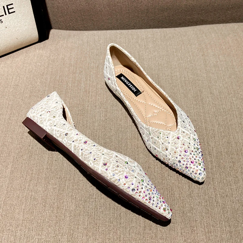 Bling Sequined cloth flats women pointed toe moccasins crystal shoes ladies ballerina glitter soft bottom loafers shoes woman