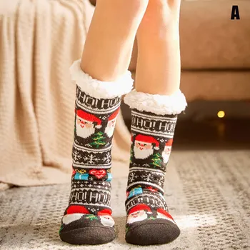 

Women Plush Lining Fuzzy Stockings Soft Christmas Slipper Stockings -MX8