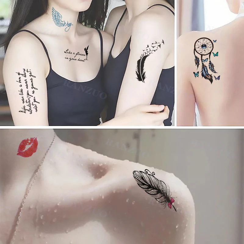

Fake Tattoo Stickers Small Size Wings Feather Wound Cross Letters Fashionable Cute Chest Arm Girls Fake Tattoo Stickers Boy