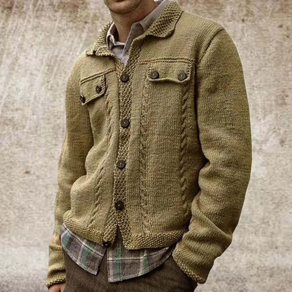 Men's Knitwear Cardigan Sweater Multi-Button Long Sleeve Breathable Solid Color Men Wool Knitted Long Sleeve Sweater
