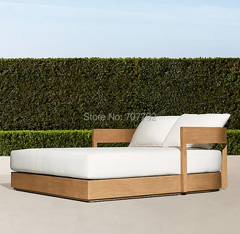 

Simple design garden furniture natural teak double lounge bed