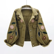  2020 spring Autum floral embroidery beading Denim Jackets Korean loose BF students girls sweet Jeans Coat Outwear Jacket JC255 