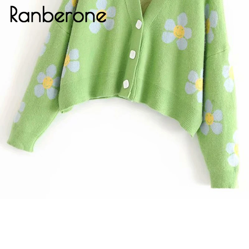 Ranberone Women Sweater Cardigan Cute Light Green Lazy Wind Spring Sweaters with Flower Print Women Tops Christmas Sweaters Ranberone Women Sweater Cardigan Cute Light Green Lazy Wind Spring Sweaters with Flower Print Women Tops Christmas Sweaters