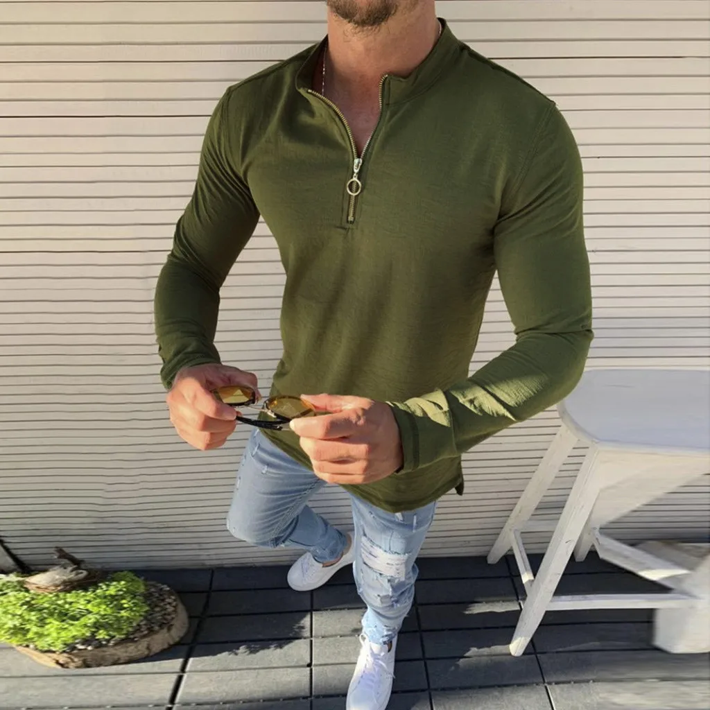Feitong camisa masculina, мужская рубашка, длинный рукав, однотонный, простой, на пуговицах, кардиган на молнии, повседневная, уличная, тонкая, облегающая, черная рубашка