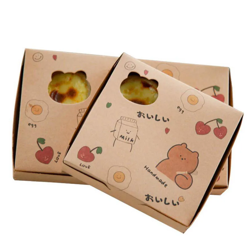 

40pcs Egg Tart Packaging Box Cute Cartoon Kraft Paper Baking Food Wrapping Boxes for Birthday Party Supplies
