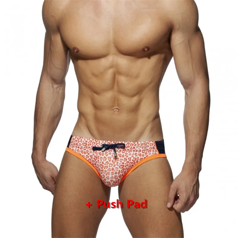 

Leopard Print Swimwear Men Sexy Swimming Shorts Low Waist Briefs Swimsuit Push Pad Swim Trunks For Bathing Beach Surf Board Wear