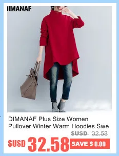 DIMANAF размера плюс Женский пуловер зимние теплые толстовки свитшоты хлопок вязаный плотный Топ женский Водолазка свободная одежда