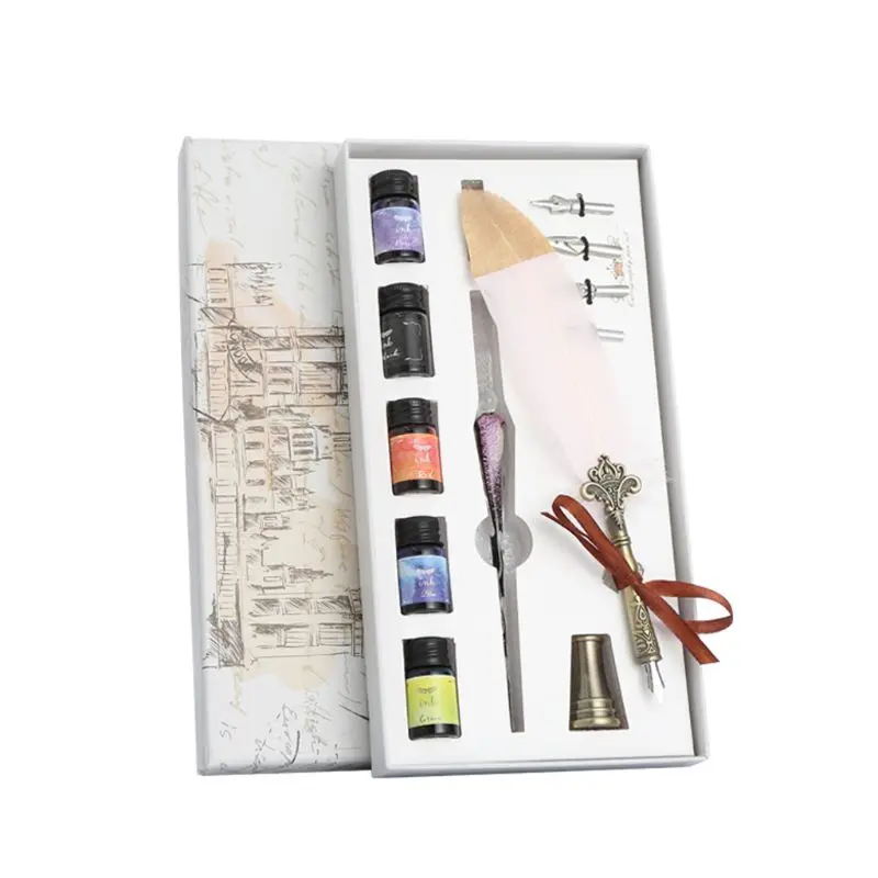 

1 Set Vintage Calligraphy Feather Dip Pen Fountain Writing Ink Nib Stationery