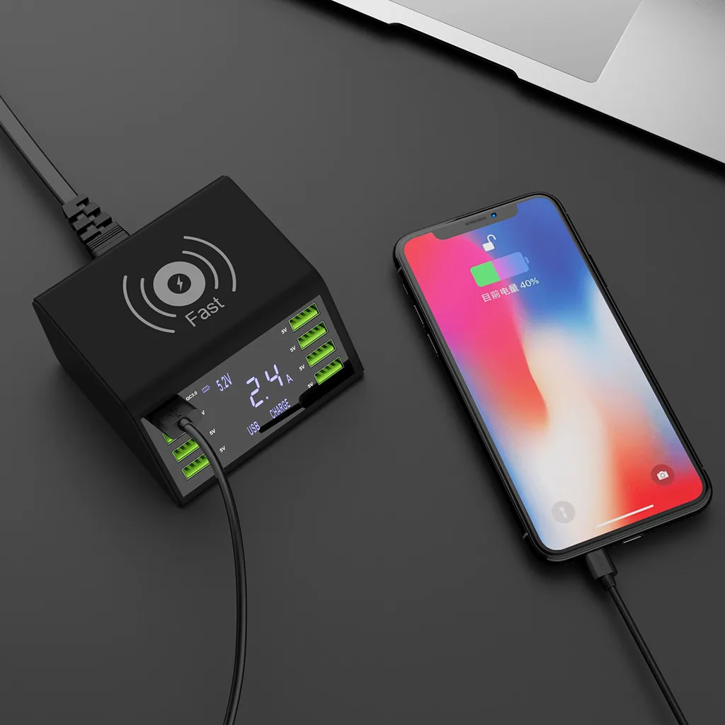 Зарядное устройство для телефона, универсальная умная зарядка, Displa, USB светодиодный дисплей, 8 портов, зарядная станция для смартфона, камеры, планшета, MP3 плеера