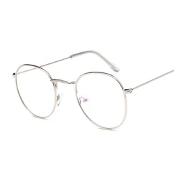 Vintage Gold Round Metal Frame Clear Lens Eyeglasses (Silver Trans)