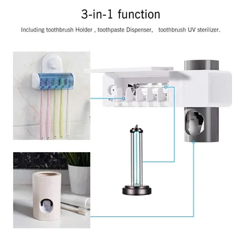 

Newest Toothpaste Dispenser UV Toothbrush Sterilizer Holder Wall Mount Automatic Dispenser