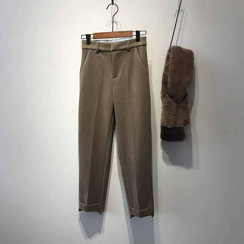 Mooirue Весна Зима Pantalon для женщин Рабочая Высокая талия шерстяные теплые свободные Высокая талия Дамы Pantalon низ