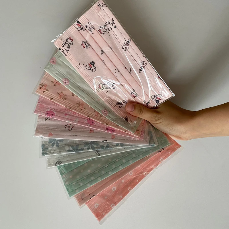 Summer Breathable Black Mouth Mask Individual Package Fashion Adult Pink Flower Disposable Sunscreen Anti-dust Face Mask 2
