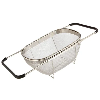 

Fine Mesh Over The Sink Food Colandar 6QT Large Strainer Basket For Rinse Fruits Vegetables Rice Pastas Grains - Stainless Steel