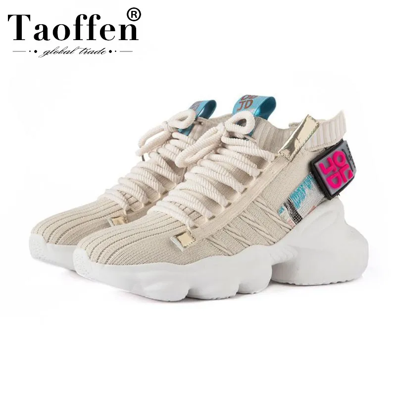 

Taoffen Lady Genuine Leather Breathable Sneakers Autumn Winter Fashion Ins Hot Sale Shoes Woman Thick Bottom Sneaker Size 35-39