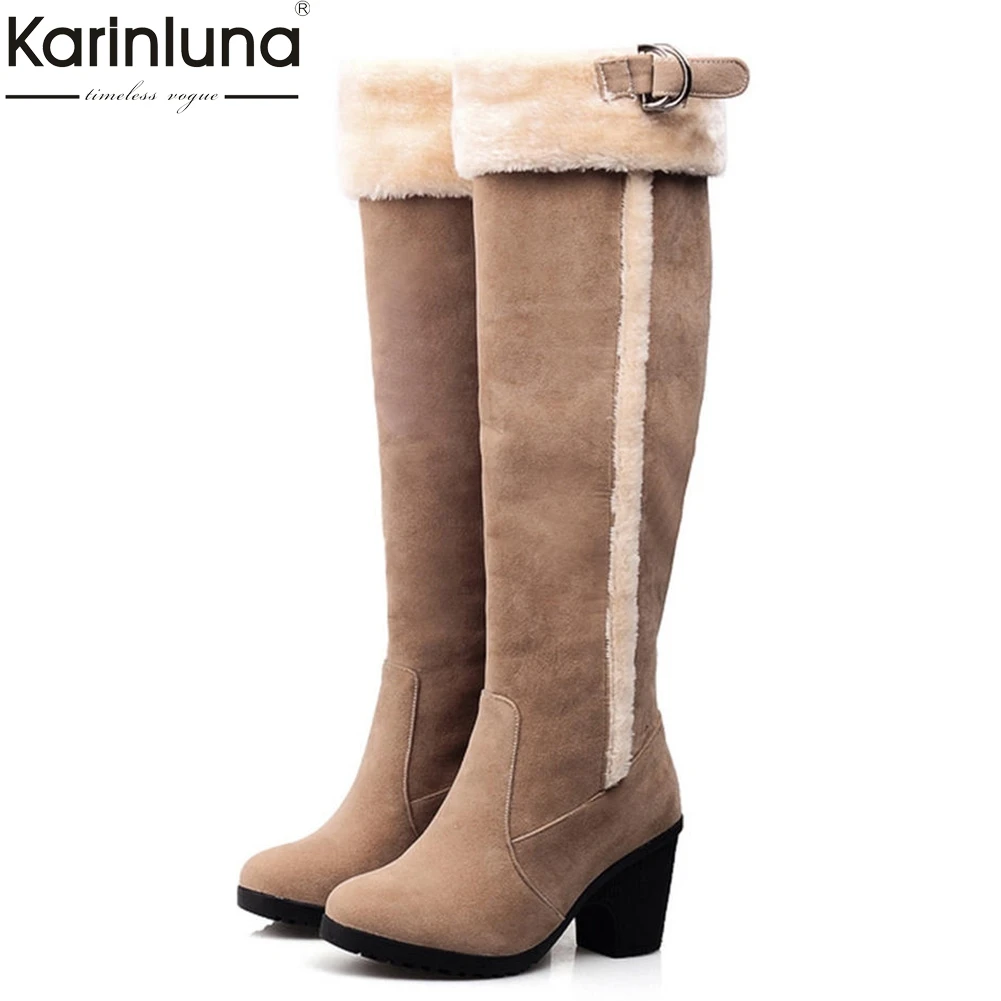 

Women's 2020 big Size 43 winter warm fur snow boots female Shoes Woman chunky high heels knee high Boots Women Shoes