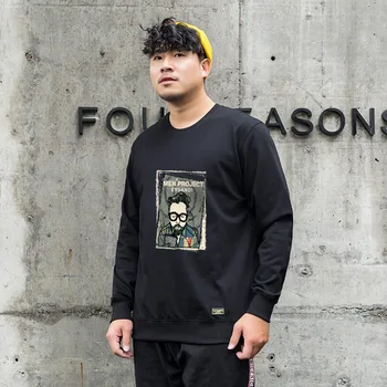 

Men's plus Size round Neck Pullover Hoody Men's Autumn Korean-Style Printed Jacket plus Size Lard-Bucket Youth
