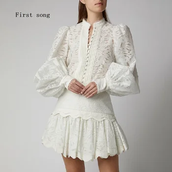 

First song Women's Skinny Hollow Sexy Blouse + Skirt Set Spring / Summer 2020 Long Sleeve French Elegant Women's Top Skirt Set