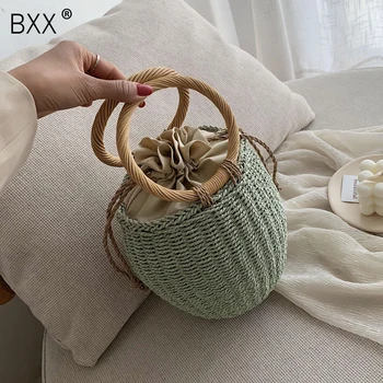 

[BXX] Straw Weave Bucket Bags For Women 2020 Summer Small Shoulder Handbags Female Travel Totes Lady Fashion New Hand Bag HM735