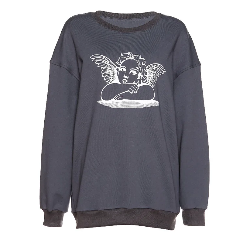 Харадзюку толстовка женская мода Ангел печатных Crewneck Свободные толстовки зима графический пуловер осень женская одежда