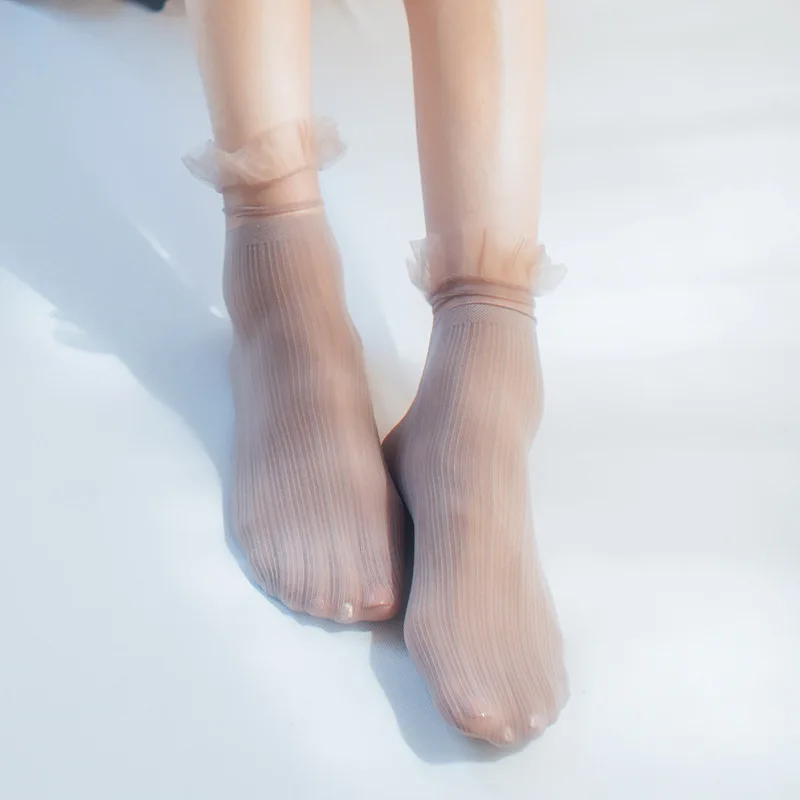 Сексуальные кружевные носки с цветами женские летние весенние Однотонные эластичные короткие носки до щиколотки черные белые тонкие носки в японском стиле