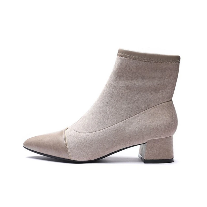JIANBUDAN Romantic women's high heel autumn boots High quality suede ankle boots Short plush winter Office Stretch boots 34-40