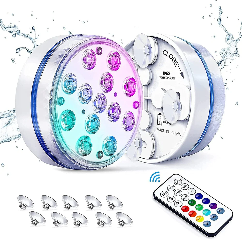 Underwater Pool Light IP68 Updated Submersible LED Lights with Remote Magnet 13 LED Bright Light RGB for Pond Pool Aquarium underwater pond lights Underwater Lights