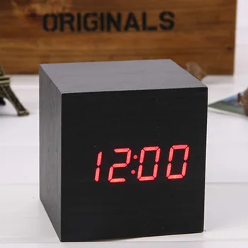 

Wood LED Alarm Clocks Temperature Electronic Clock Sounds Control Digital Desktop Calendar Table clock for Party Favor