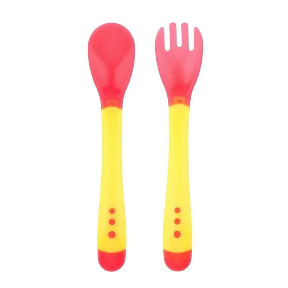 Yello Spoon and Fork Миска для кормления младенцев с присоской и термочувствительной ложкой, миска на присоске, нескользящая посуда, набор - Цвет: Yello Spoon and Fork