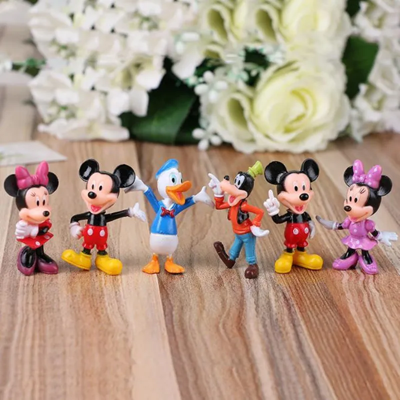 Disney 6pcs Figures Mickey Minnie Mouse Clubhouse Birthday Party Cake Decoration PVC Action Figures Toys for Children gift