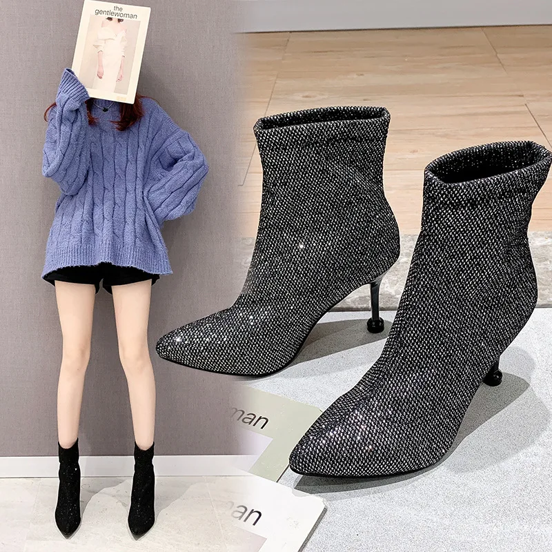 

Martin Boots Women's 2019 Autumn & Winter New Style Slimming Stretch Boots Thin Heeled Socks Boots