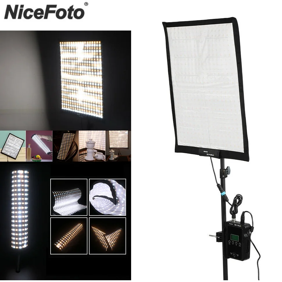 NiceFoto SC-P1000A 60*47.5CM 100W 3200-5600K 2.4G High CRI TLCI Roll Flex Rollable Cloth LED Video Light with Bracket and Bag |